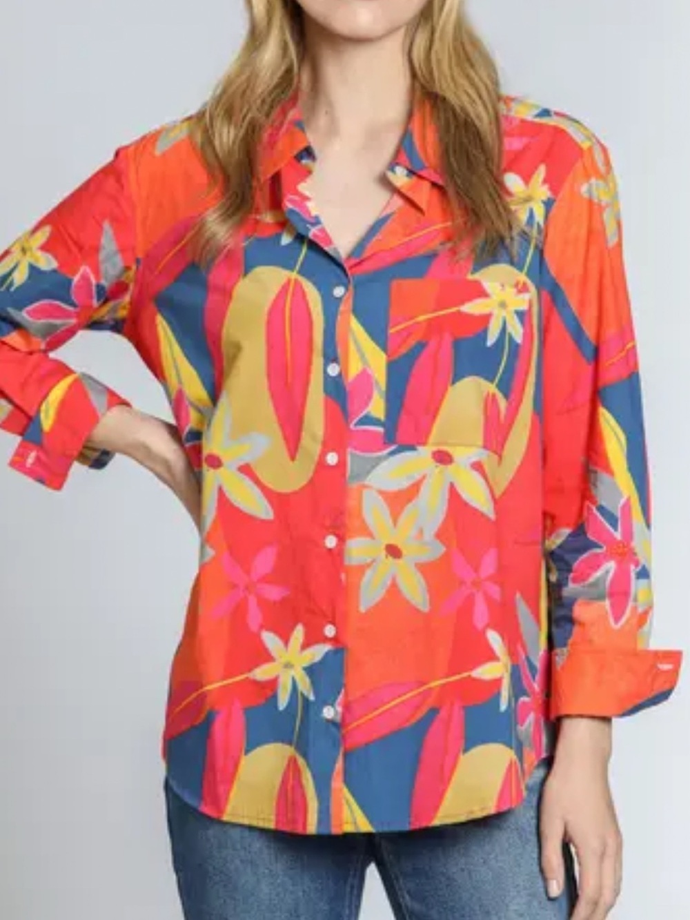 APNY Print Cotton Button-Up Shirt large